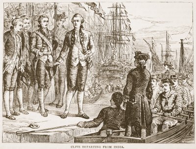 Clive vertrekt uit India, illustratie uit Cassells Geïllustreerde Geschiedenis van India door James Grant, uitgegeven 1879 door English School