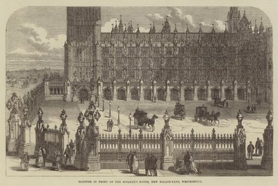 Klooster voor het Huis van de Spreker, New Palace-Yard, Westminster (gravure) door English School