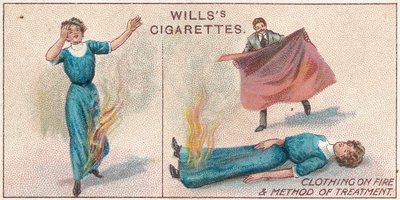 Kleding in brand, nr.34 uit de Eerste Hulp-serie van Willss Cigarettes kaarten door English School