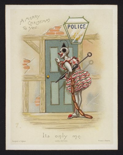 Clown die op de deur van een politiebureau klopt door English School