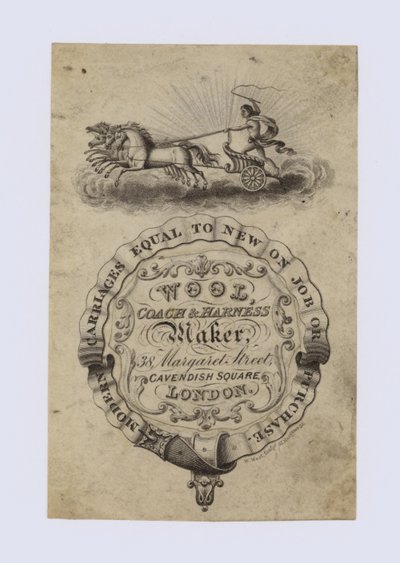 Koets- en Tuigmaker, Wool, handelskaart door English School