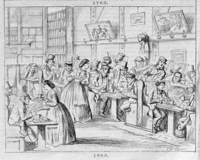 Koffiekamer in 1863, uit London Coffee-Houses Past and Present door English School