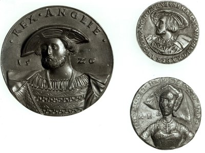 Munten met afbeeldingen van Hendrik VIII en Anne Boleyn door English School
