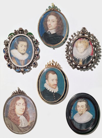 Collectie miniaturen, LtoR, bovenste rij: Frederich V (1596-1632) Keurvorst van de Palts, Koning van Bohemen door English School