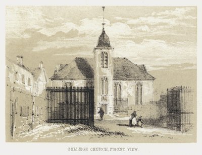 Collegekerk, vooraanzicht (gravure) door English School