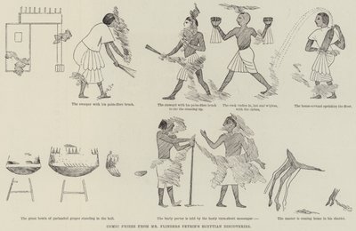 Komische fries van de Egyptische ontdekkingen van de heer Flinders Petrie door English School