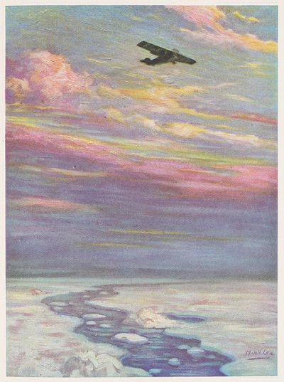 Commandant Richard E. Byrd vliegt over de Noordpool in zijn monoplane door English School