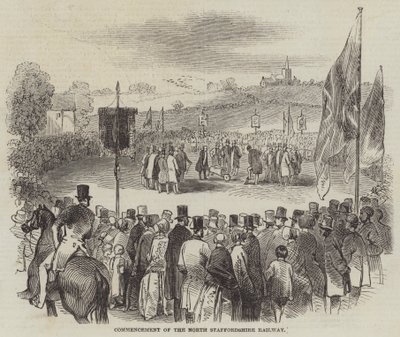 Aanvang van de North Staffordshire Spoorweg (gravure) door English School