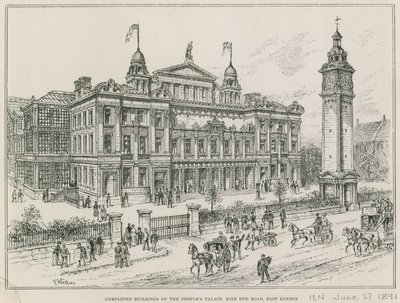 Voltooide gebouwen van het Peoples Palace, Mile End Road, Oost-Londen door English School