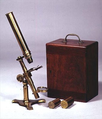 Samengestelde monoculaire microscoop, gemaakt door Amadio Optician, Londen, ca. 1860 door English School