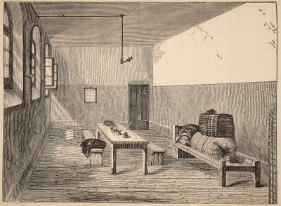 Doodscel, Newgate, illustratie uit The Criminal Prisons of London and Scenes from Prison Life door Henry Mayhew en John Binny, uitgegeven in 1862 door English School