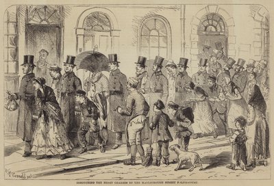 Het begeleiden van de nachtelijke arrestanten naar de Marlborough Street Police-Court (gravure) door English School