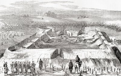 Confederate fortificaties ten noorden van Manassas Junction, uit Ward en Lock