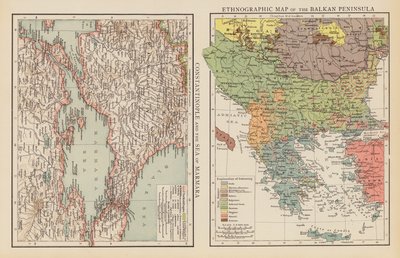Constantinopel en de Zee van Marmara; Etnografische kaart van het Balkanschiereiland door English School