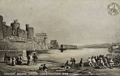 Conway Bridge in aanbouw, 1848 door English School