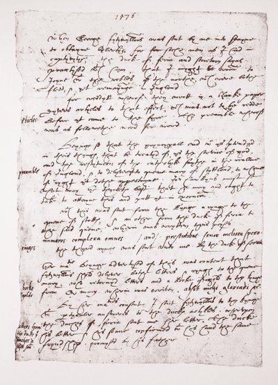 Kopie van een handgeschreven memo van John Hawkins over zijn omgang met Spanje, 1576 door English School