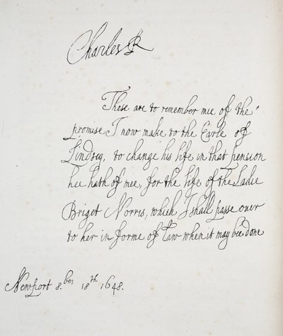 Kopie van een brief geschreven door Karel II, 1648 door English School