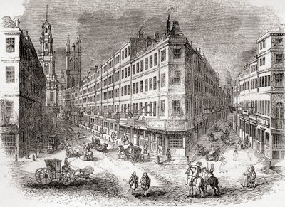 Cornhill, The Exchange en Lombard Street, Londen, Engeland in het midden van de 19e eeuw, uit Old England: A Pictorial Museum, uitgegeven 1847 door English School