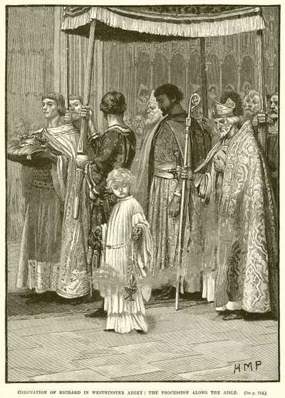 Kroning van Richard in Westminster Abbey: De processie langs het gangpad door English School