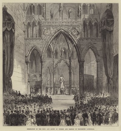 Kroning van de koning en koningin van Zweden en Noorwegen in de kathedraal van Trondhjem door English School