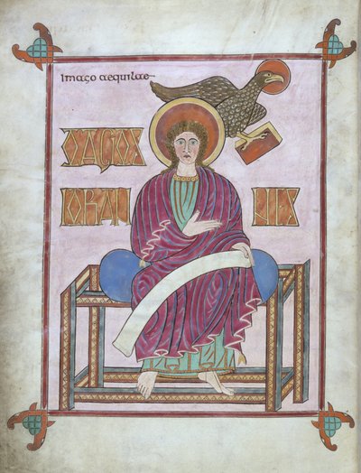 St. John met zijn symbool, uit de Lindisfarne Evangeliën, 710-721 door English School