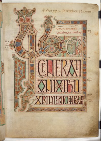 Incipit pagina van het Evangelie van St. Matteüs met versierde letters 