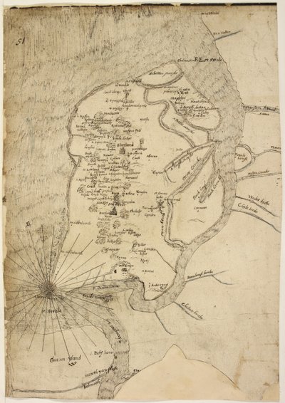 Kaart van Isle of Sheppey toegeschreven aan cartograaf Robert Lythe door English School