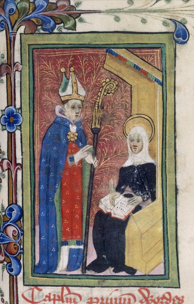 St. Bridget presenteert een boodschap van Christus aan een bisschop, uit 