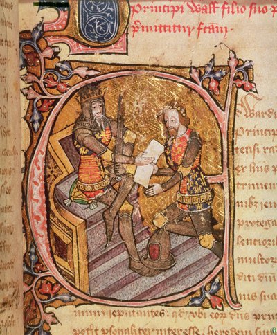 Edward III verleent de Zwarte Prins het prinsdom Aquitanië door English School
