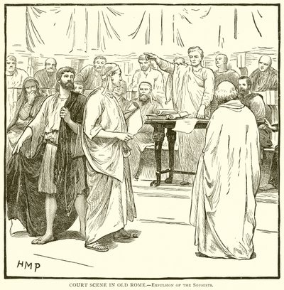 Hofscène in het oude Rome.--Verdrijving van de sofisten door English School