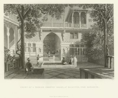 Hof van een Turks landhuis, Salahyeh, nabij Damascus, 1837 door English School