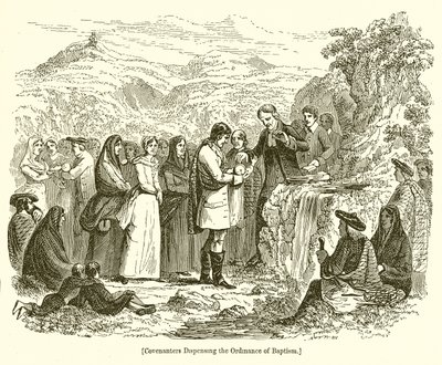 Covenanters die het sacrament van de doop toedienen door English School