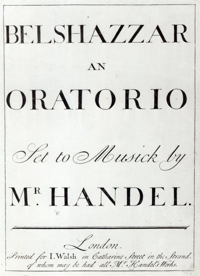Omslag van de partituur voor Belshazzar door Handel, gepubliceerd in 1745 door English School
