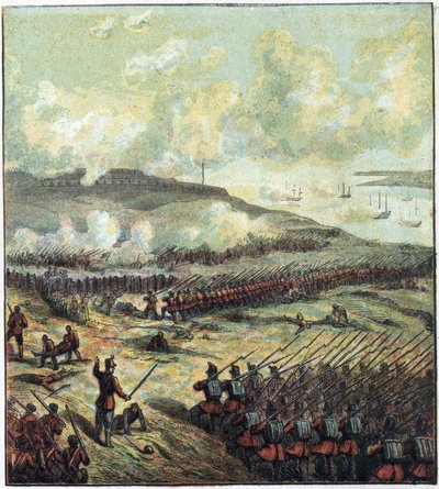 Krimoorlog (1853-1856): de slag bij Inkermann op 5/11/1854 tussen Rusland en de Britse, Franse en Turkse coalitie die won. De Slag bij Inkerman door English School