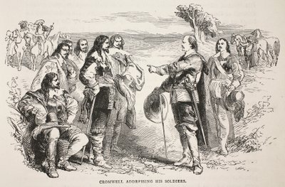 Cromwell spreekt zijn soldaten toe door English School