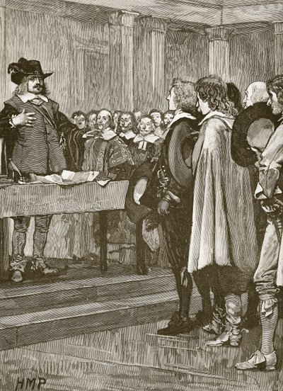 Cromwell weigert de kroon, illustratie uit Cassells Illustrated History of England door English School