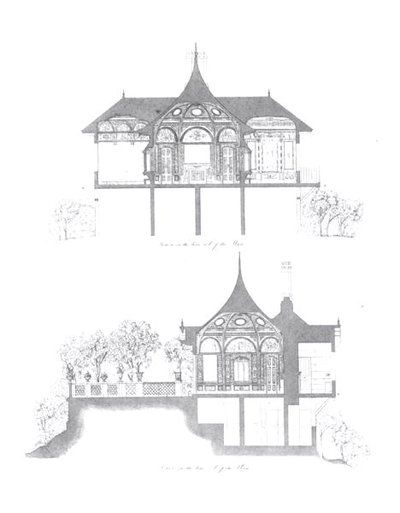 Dwarsdoorsneden van het zomerhuis van Buckingham Palace, uit 