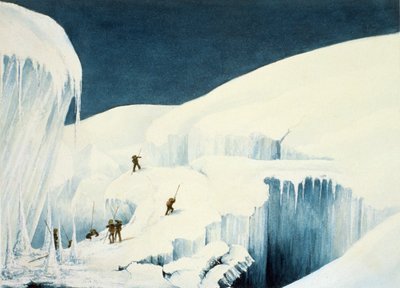 Oversteken van een ravijn, uit A Narrative of an Ascent to the Summit of Mont Blanc door Charles Fellows (1799-1860), gepubliceerd 1827 door English School