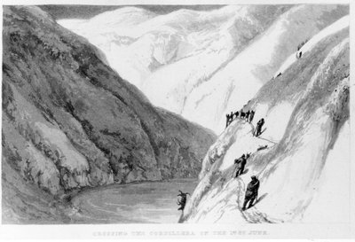 Het oversteken van de Cordillera op 1 juni, uit Travels in South America door Alexander Caldcleugh, 1825 door English School