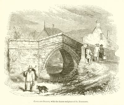 Croyland Bridge, met de Saksische sculptuur van St. Ethelred door English School