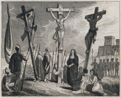 Kruisiging van Jezus Christus (gravure) door English School