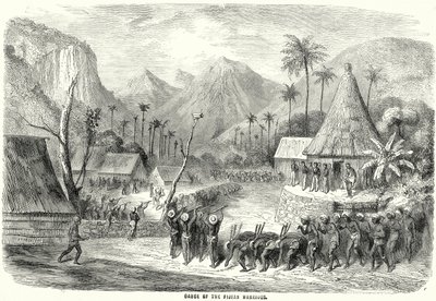 Dans van de Fijische krijgers (gravure) door English School