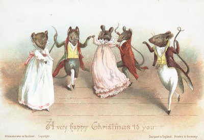 Dansende Muizen in Kleding, Kerstkaart door English School