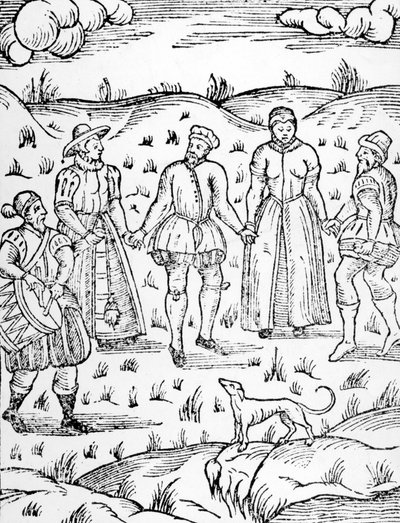 Dansen met een drummer, uit The Doome waarschuwt alle mensen voor het oordeel door Stephen Bateman, 1581 door English School