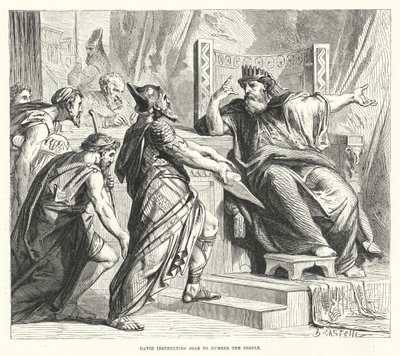 David geeft Joab de opdracht om het volk te tellen (gravure) door English School