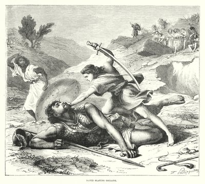 David doodt Goliath (gravure) door English School