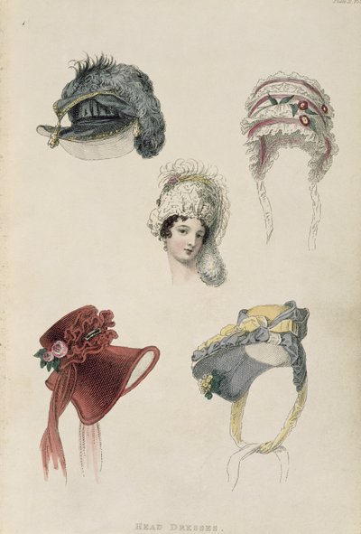 Daghoeden, modeplaat uit Ackermanns Repository of Arts door English School