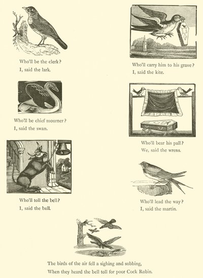 Dood en begrafenis van Cock Robin (houtsnede) door English School