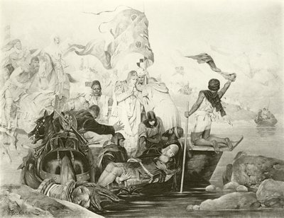De dood van Barbarossa (gravure) door English School