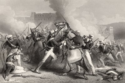 Dood van brigadegeneraal Adrian Hope bij de aanval op het fort van Roodmow, 15 april 1858, uit 
